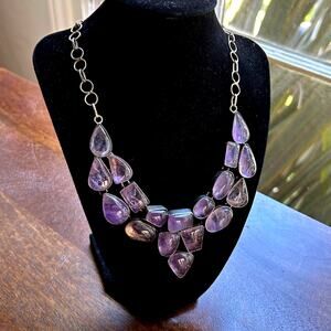 Vintage Amethyst Sterling Silver Statement Necklace 93.7g